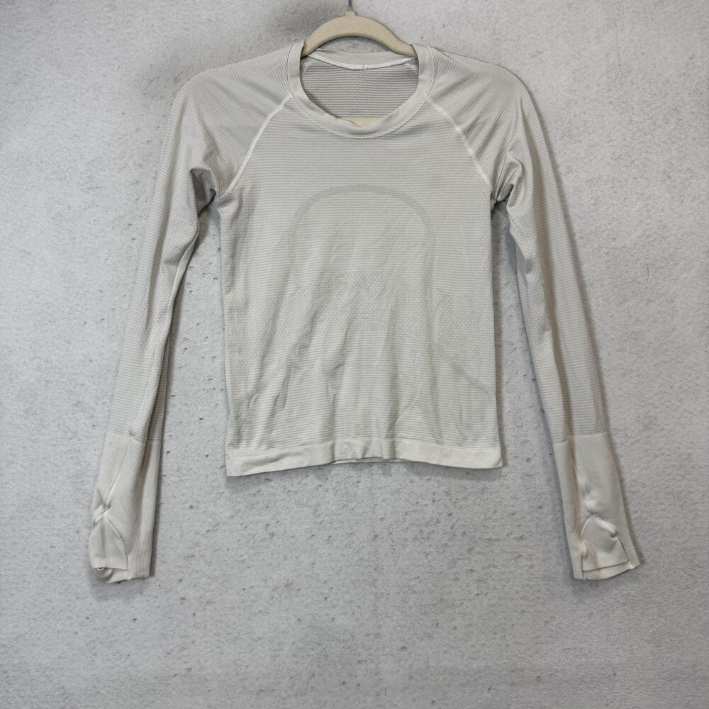Lululemon Swiftly Tech Long Sleeve Shirt Womens Small White Stripe Thumbholes